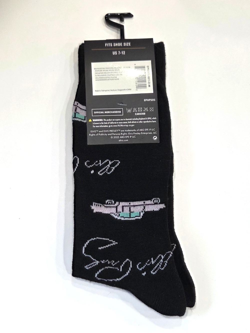 NWT Official Elvis Presley Pink Cadillac Black Crew Socks Men's Size 7-12 - Picture 3 of 4